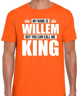 Naam cadeau t-shirt - name Willem - call me King - oranje - heren L