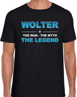 Naam cadeau Wolter - The man, The myth the legend t-shirt  zwart voor heren - Cadeau shirt voor o.a verjaardag/ vaderdag/ pensioen/ geslaagd/ bedankt XL