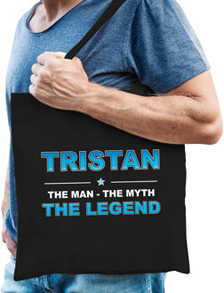 Naam Tristan The Man, The myth the legend tasje zwart - Cadeau boodschappentasje - Feest Boodschappentassen
