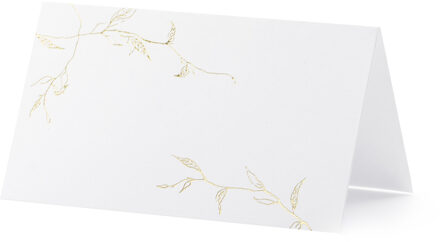 Naamkaartjes Gouden Takken (9.5x5.5cm) Wit - Transparant, Goud - Brons
