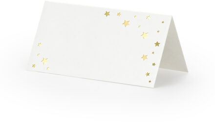 Naamkaartjes Sterren Wit/Goud (10st) Wit - Transparant, Goud - Brons