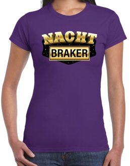 Nachtbraker fun/tekst t-shirt paars voor dames M