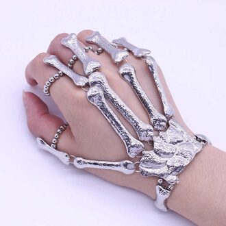 Nachtclub Gothic Punk Skelet Bone Hand Bangle Voor Vrouwen Accessoires Mode Metalen Schedel Vinger Armbanden Armbanden zilver