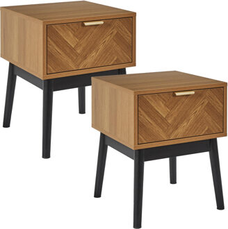 Nachtkastje - 2x - bruin - hout - 40 x 50 x 40 cm - vissengraat look