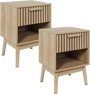Nachtkastje - 2x - bruin - hout - 40 x 55 x 35 cm - natuurlijke look