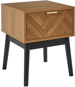 Nachtkastje - bruin - hout - 40 x 50 x 40 cm - vissengraat look