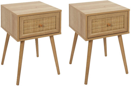 Nachtkastje Classico - 2x - 1 lade - lichtbruin - dennenhout - 39 x 39 x 55 cm