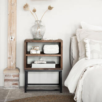 Nachtkastje 'Timber' Hout en staal, 45 x 35cm Naturel - 45 cm