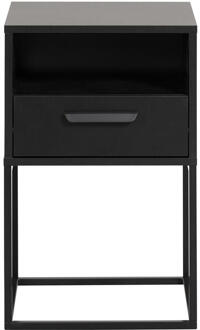 Nachtkastje Tokio - 1 Lade En Vak - Spaanplaat - Zwart - 40x65x38.5 Cm