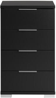 Nachtkastje Valencia - 4 Lades - Spaanplaat - Zwart - 42x46x79 Cm