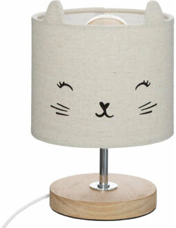 Nachtlampje kat - voor kinderen - grijs - linnen - D15 x 21 cm - Tafellamp/bureaulamp