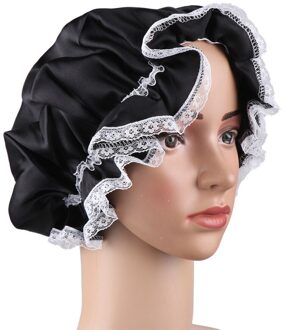 Nachtrust Cap Elastische Zijde Zacht Slapen Hoed Badmuts Hoofd Cover Voor Lady (Zwart)