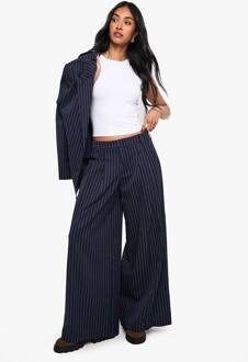 Nadelgestreepte Op Maat Gemaakte Palazzo-Broek Met Wijde Pijpen, Navy - 44