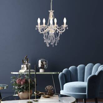 Näve Cecilia kroonluchter, wit, ijzer/acryl, Ø 52 cm, 5-lamps. wit, helder