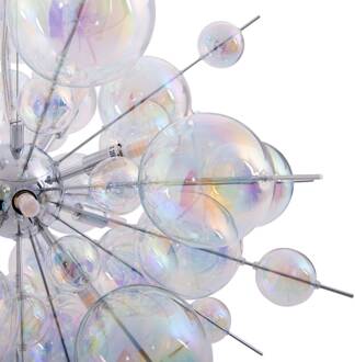 Näve Hanglamp explosie van glas, 10-lamps chroom, helder iriserend