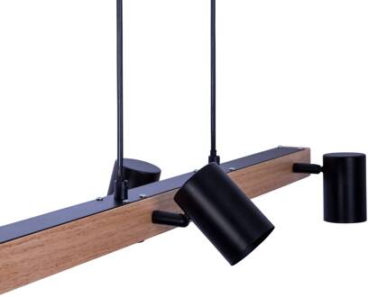 Näve Hanglamp Frida met vier spots, zwart/hout licht zwart, licht hout