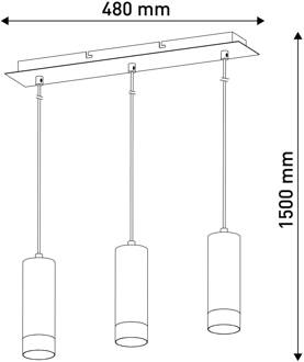 Näve Hanglamp Fridu, zwart, 3-lamps, lineair zwart, goud