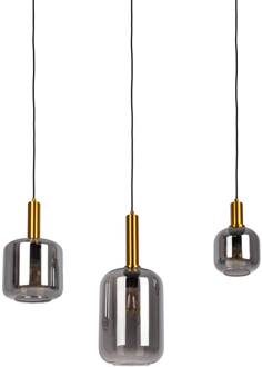 Näve Hanglamp Fumo, rookglas, 3-lamps, lineair zwart, goud, rookgrijs-transparant