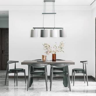 Näve Hanglamp Tilde, stoffen kappen, 4lamps, grijs/wit grijs, wit