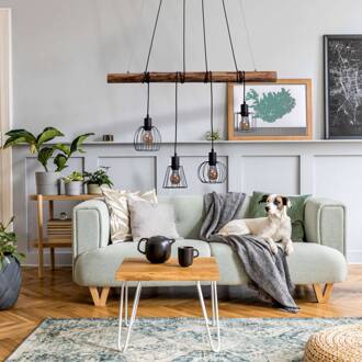 Näve Hanglamp Woodland 4-lamps kooikappen zwart, hout donker