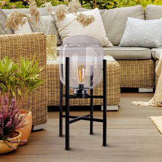 Näve LED-accu-buiten sfeerlamp Lora van glas en metaal zwart, helder