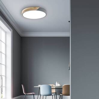 Näve LED plafondlamp Borneo, eikenhout, metaal, CCT, afstandsbediening eiken, grijs