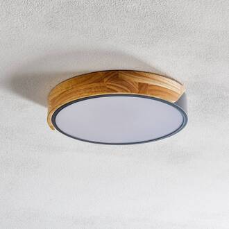Näve LED plafondlamp Borneo met houten frame grijs, hout licht, wit