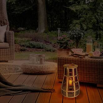 Näve LED solar-sfeerlamp korf, 34 cm, zwart/natuur zwart, licht hout