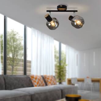 Näve Plafondlamp 1350122 met rookglas, 2-lamps zwart, rookgrijs-transparant