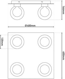 Näve Plafondlamp Donika, 4-lamps hoekig, glas, staal, amber, G9 amber, blank staal