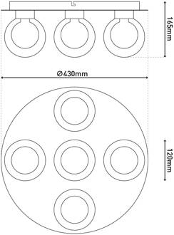 Näve Plafondlamp Donika, 5-lamps rond, glas, staal, amber, G9 amber, blank staal
