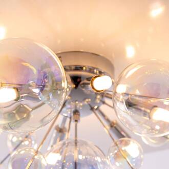 Näve Plafondlamp explosie van glas, 6-lamps chroom, helder iriserend