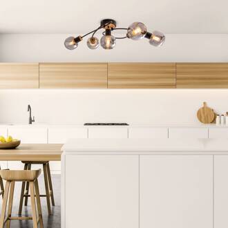 Näve Plafondlamp Fumoso, 5-lamps, zwart zwart, rookgrijs