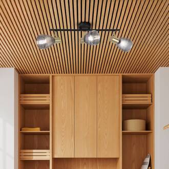 Näve Plafondlamp Lindita, 3-lamps, glas, rookgrijs, E14 rookgrijs, zwart, messing