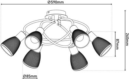 Näve Plafondlamp Lindita, 6-lamps, glas, rookgrijs, E14 rookgrijs, zwart, messing