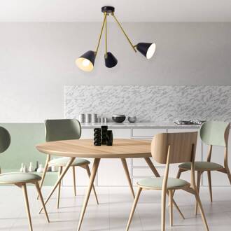Näve Plafondlamp Triton, zwart en goud, 3-lamps zwart, goud, wit