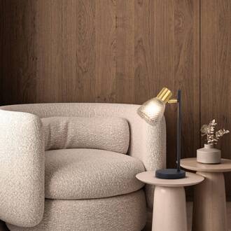 Näve Tafellamp Lindita, glas, rookgrijs, E14, zwenkbaar rookgrijs, zwart, messing