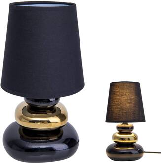 Näve Tafellamp Stoney, keramische voet en stoffen kap zwart, goud