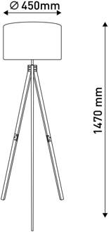 Näve Vloerlamp 2072528, driebeen van hout, stoffen kap donker hout, grijs