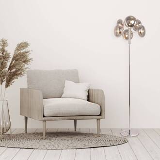 Näve Vloerlamp Explosion, 6-lamps, chroom/rookgrijs chroom, rookgrijs