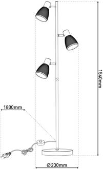 Näve Vloerlamp Lindita, 3-lamps, glas, ijzer, rookgrijs, E14 rookgrijs, zwart, messing
