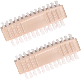 Nagelborstel tweezijdig bezet - 2x - beige - Persoonlijke verzorging - Kunststof - kunstvezel - 8 cm