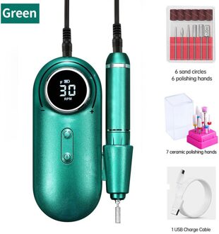 Nagels Boor Machine Draagbare Frees Voor Nail Polijsten 30000 Rpm Professionele Nagels Sander Boor Voor Nail Art Salon 35000RPM groen-C