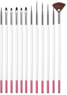 Nail Art Brush Set Liner Puntjes Fan Acryl Builder Platte Schilderij Tekening Carving Pen Uv Gel Manicure Tool 12 stk roze