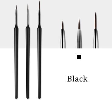 Nail Art Brush Set Liner Puntjes Fan Acryl Builder Platte Schilderij Tekening Carving Pen Uv Gel Manicure Tool 3 stk zwart