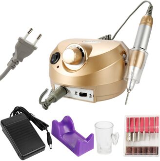 Nail Boor Machine 30000Rpm Pro Manicure Machine Mill Cutter Nagels Art Bits Pedicure Gel Polish Sander Accessoires Nail Art tool goud EU plug