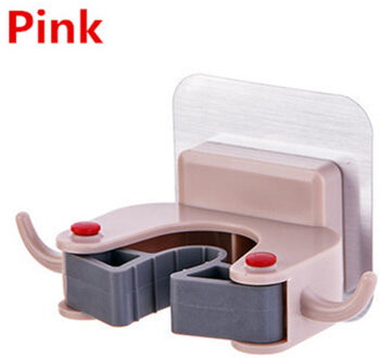 Nail-gratis multifunctionele Naadloze Paraplu Mop Rack Opslag Mop Haak Badkamer Muur Opknoping Bezem Hanger Mop Clip roze