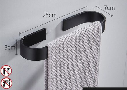 Nail Gratis Ruimte Aluminium Effen Zwarte Handdoek Bar Hanger Enkele Handdoek Bar Handdoek Houder Westerse Stijl Badkamer Accessoires Wit zwart 25cm