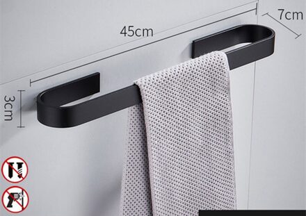 Nail Gratis Ruimte Aluminium Effen Zwarte Handdoek Bar Hanger Enkele Handdoek Bar Handdoek Houder Westerse Stijl Badkamer Accessoires Wit zwart 45cm