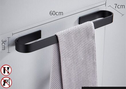 Nail Gratis Ruimte Aluminium Effen Zwarte Handdoek Bar Hanger Enkele Handdoek Bar Handdoek Houder Westerse Stijl Badkamer Accessoires Wit zwart 60cm
